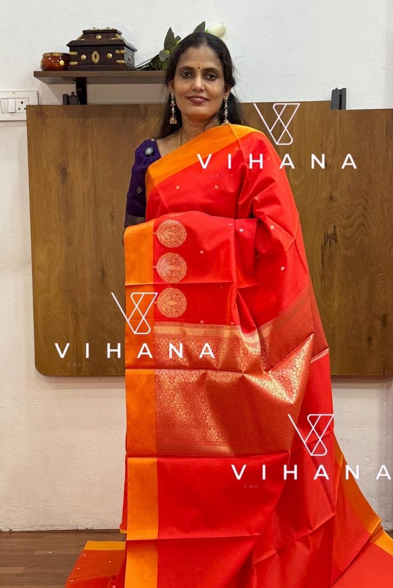 Orange Banarasi Katan Silk Saree - Image 8