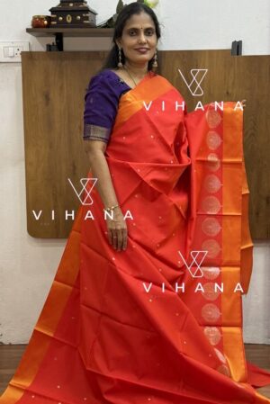 Orange Banarasi Katan Silk Saree