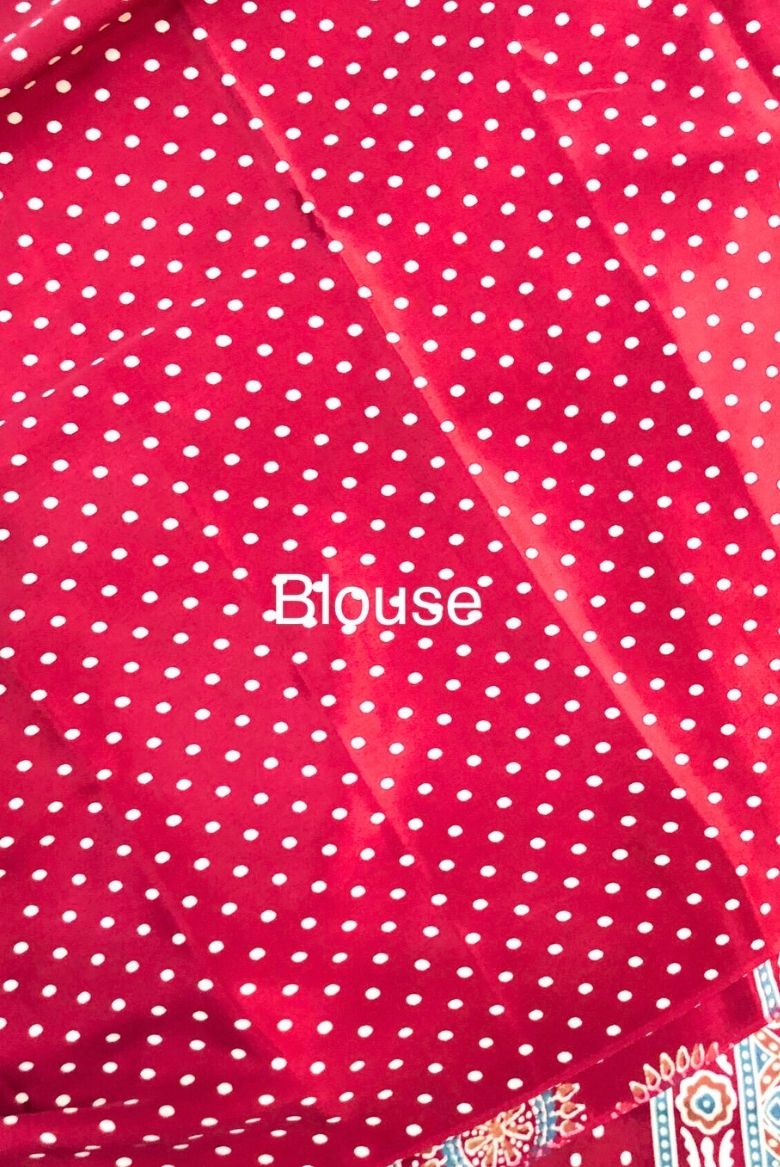 Vivid Red Bindi Polka Dots Print Semi Modal Crepe Silk Saree - Image 4