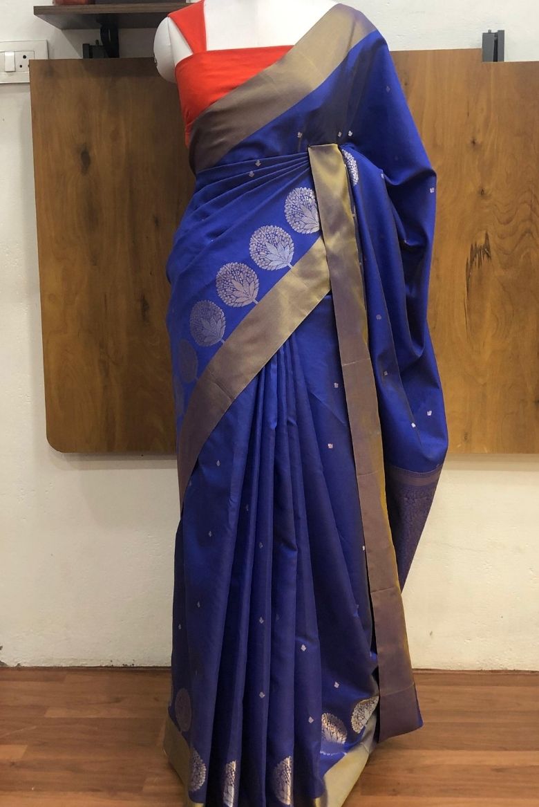 Blue Banarasi Katan Silk Saree - Image 5