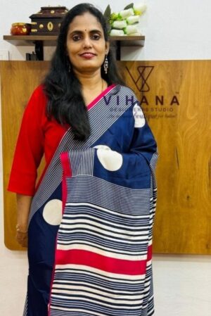 Blue Polka Dot Modal Crepe Silk Saree