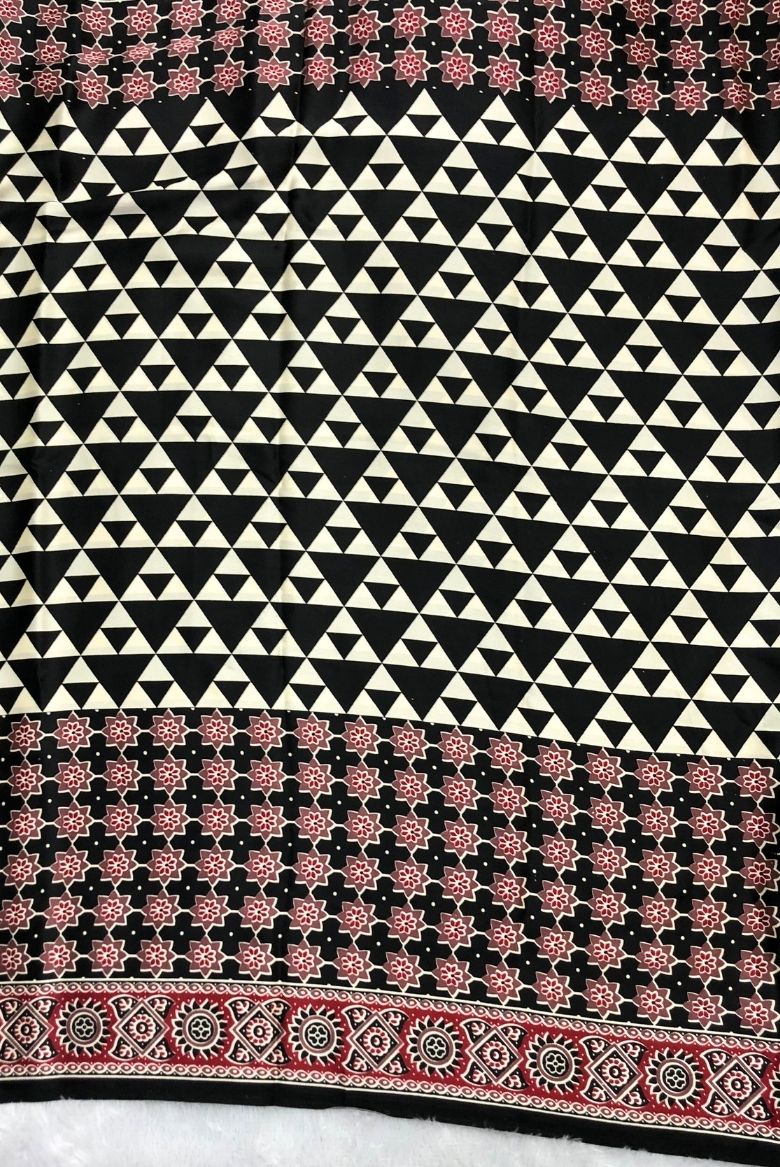 Black Ajrakh Printed Premium Modal Silk Saree - Image 2