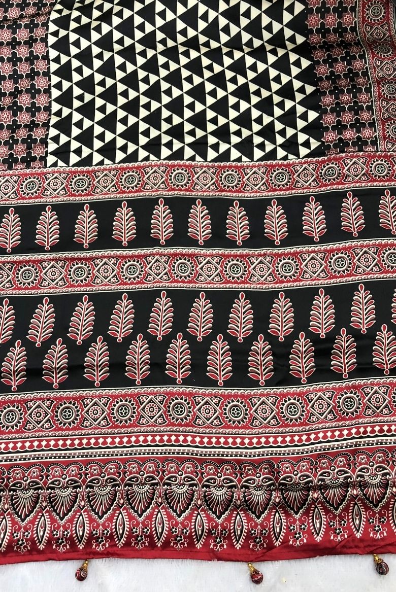 Black Ajrakh Printed Premium Modal Silk Saree - Image 3