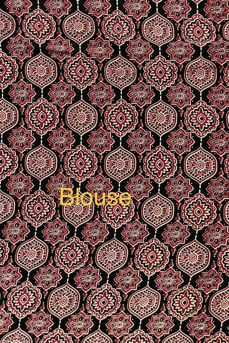 Black Ajrakh Printed Premium Modal Silk Saree - Image 4