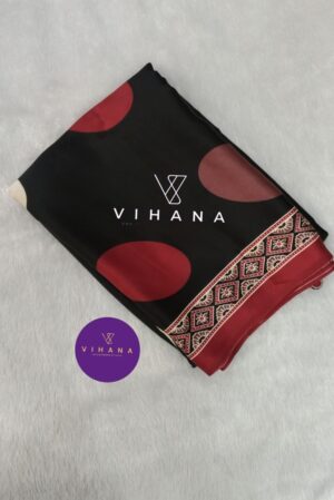 Coal Black Polka Dot Satin Modal Silk Saree