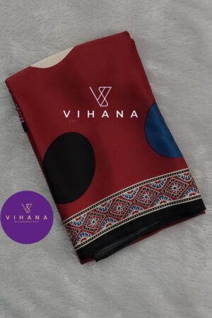 Deep Maroon Polka Dot Satin Modal Silk Saree