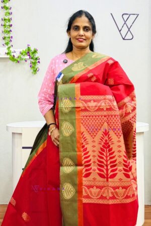 Pinkish Red Pure Handloom Soft Cotton Saree