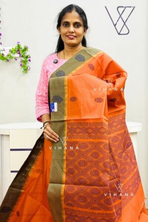 Rust Orange Pure Handloom Soft Cotton Saree