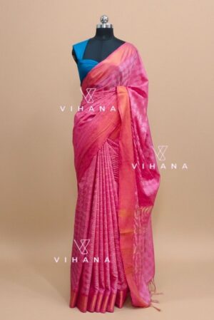Beautiful Pink Kota Silk Jacquard Weaving Bhagalpuri Saree
