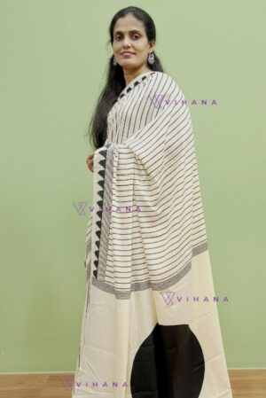 Elegant Off-White and Black Combination Semi Modal Crepe Silk Saree