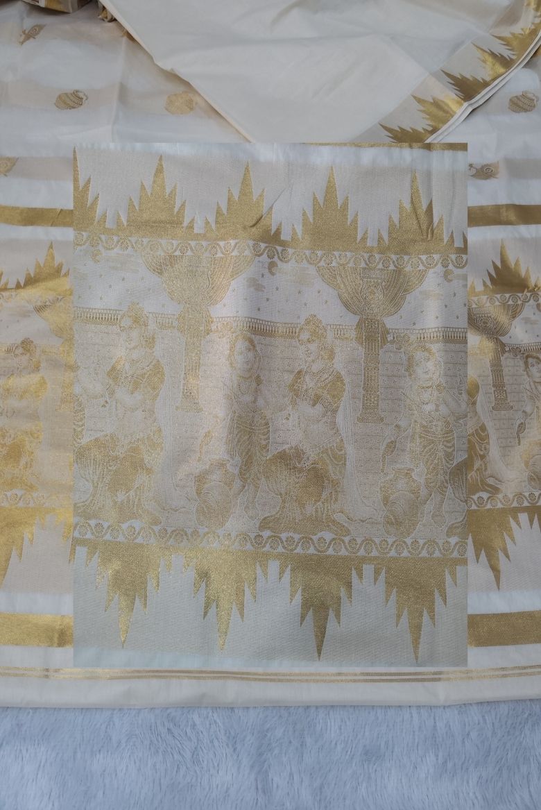 Premium Cotton Set Saree with Jacquard Temple Border - Image 3