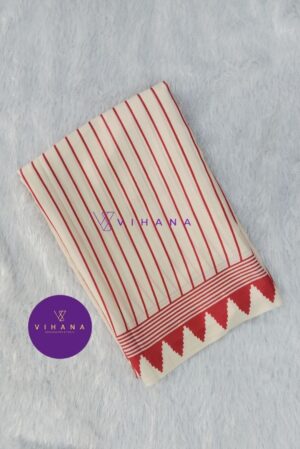 Elegant Off-white and Red Combination Semi Modal Crepe Silk Saree