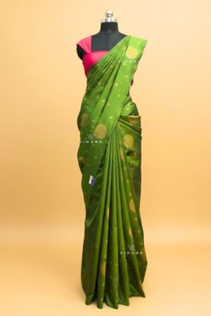 Olive Green Soft Semi Silk Saree