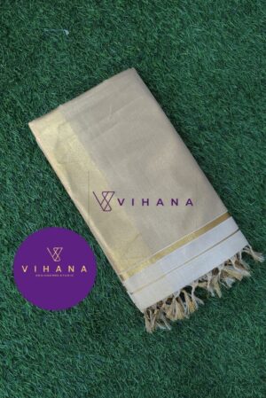 Golden Tissue Set Saree with Temple Print Border