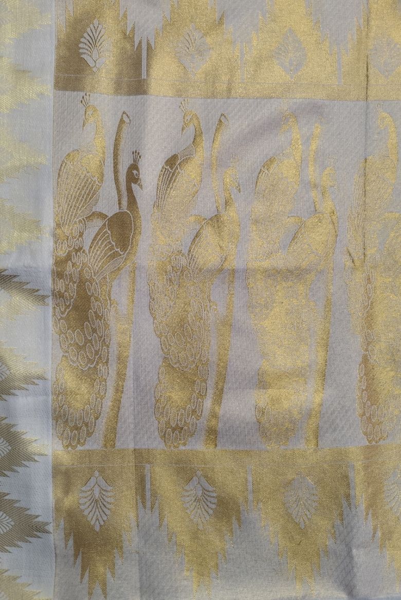 Premium Tissue Set Saree with Temple Border - Image 3