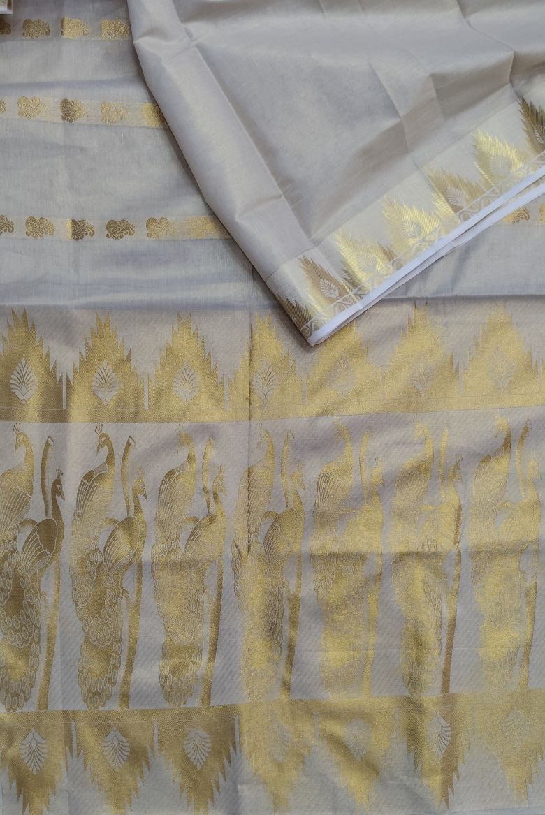 Premium Tissue Set Saree with Temple Border - Image 4