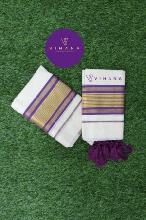 Kerala Cotton Set Mundu with Purple Border