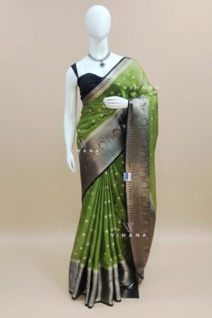 Parrot Green Semi Banarasi Silk Saree