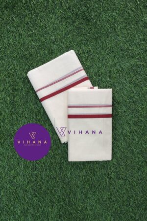 Kerala Cotton Set Mundu with Maroon Kara