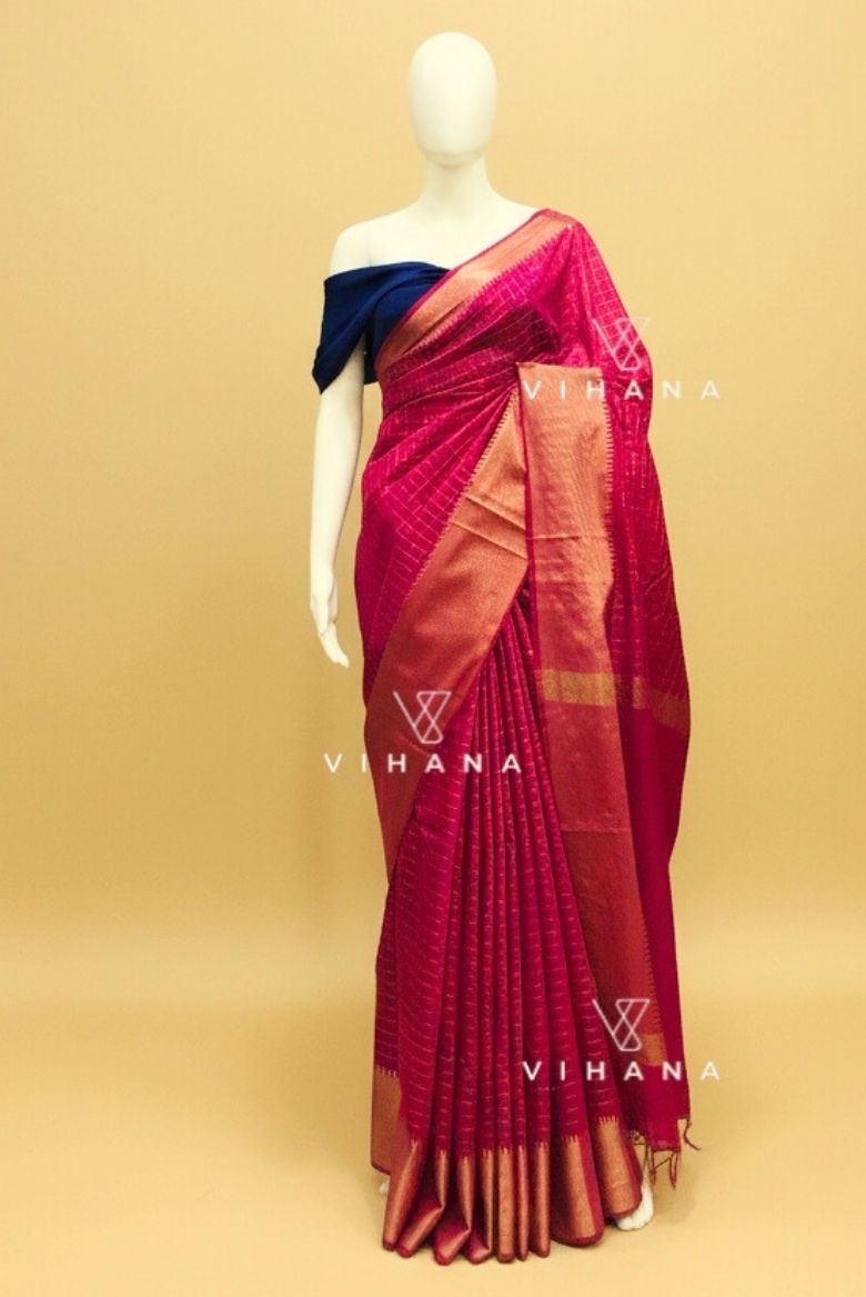 Magenta Mangalagiri Kota Silk Saree