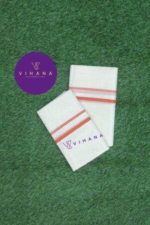 Kerala Cotton Set Mundu with Orange Kara