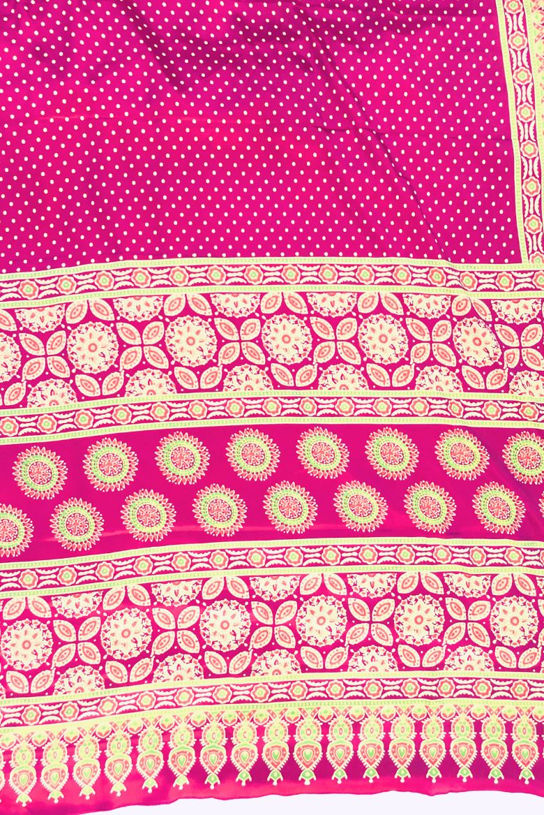 Vibrant Magenta Bindi Polka Dots Print Semi Modal Crepe Silk Saree - Image 3